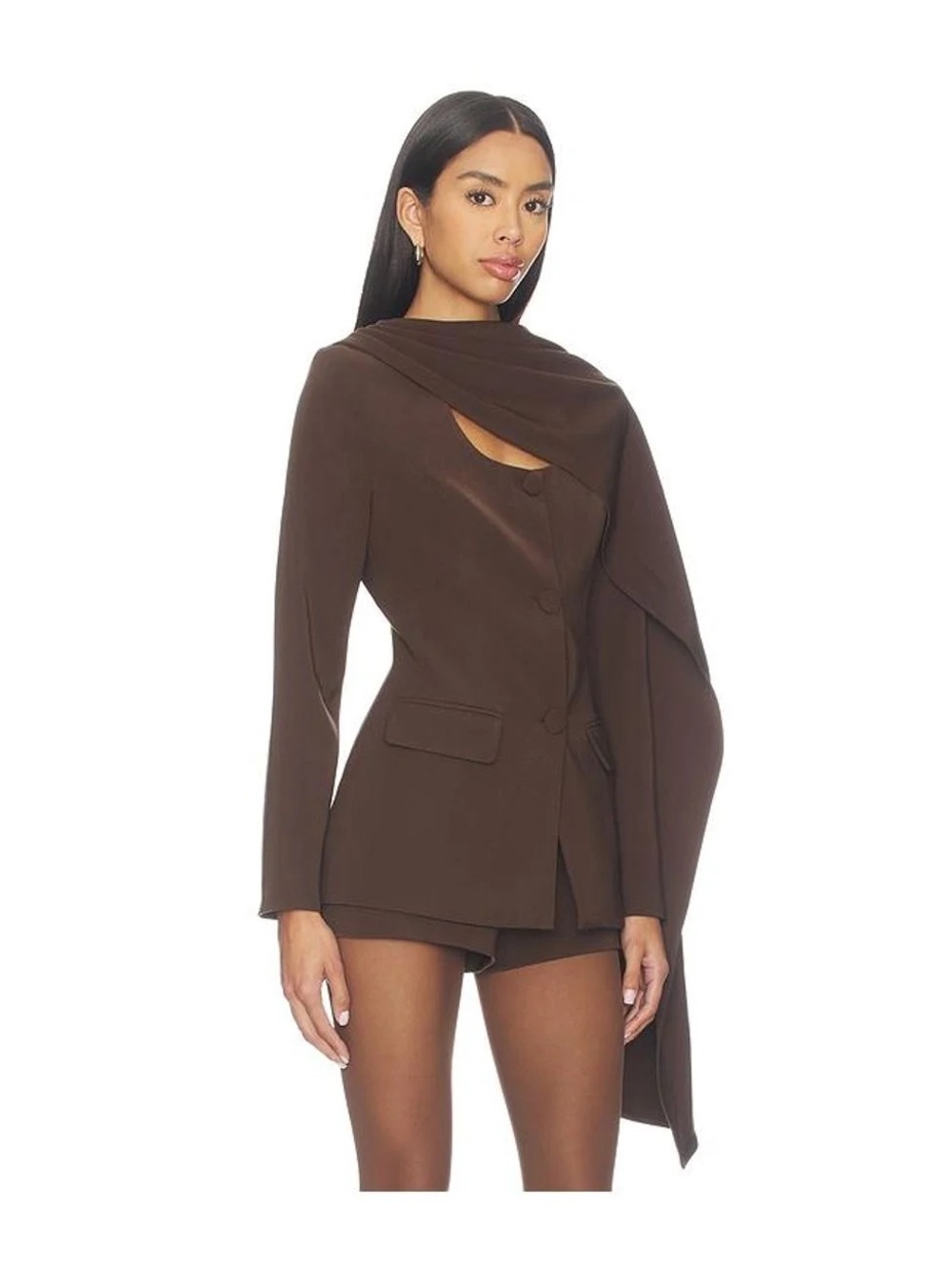 Line and Dot Revolve Nimah Scarf Chocolate Brown Blazer Size Small